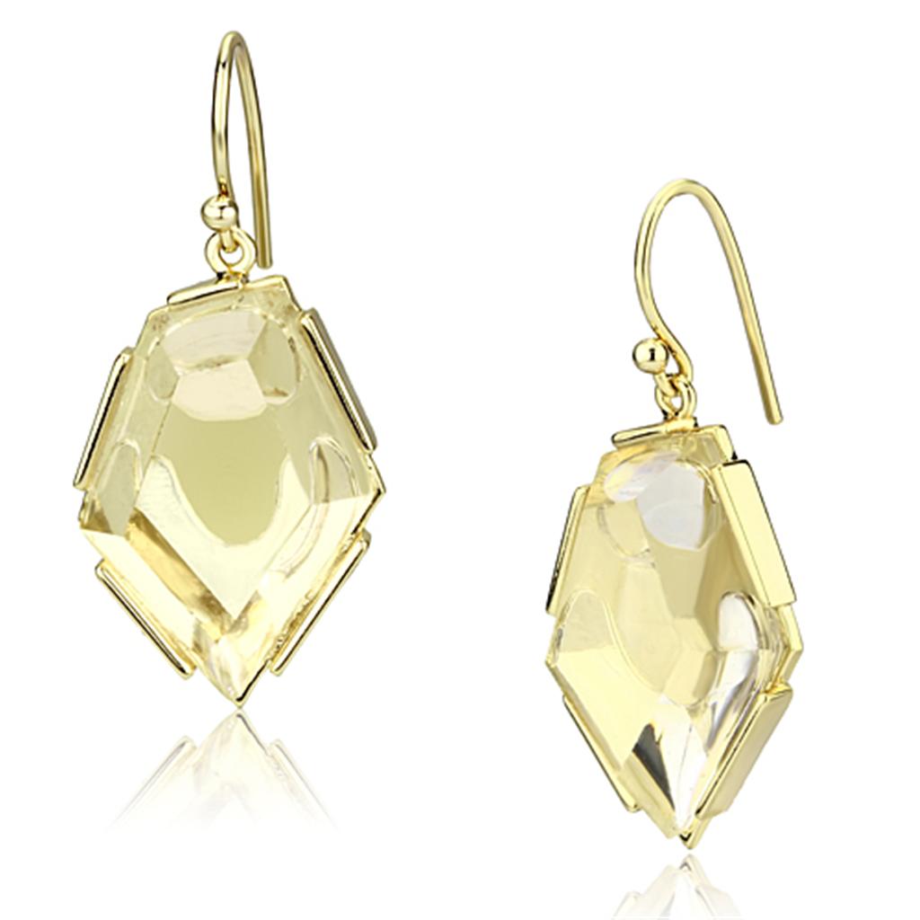 VL066 IP Gold(Ion Plating) Brass Earrings with Synthetic in Clear - Joyeria Lady