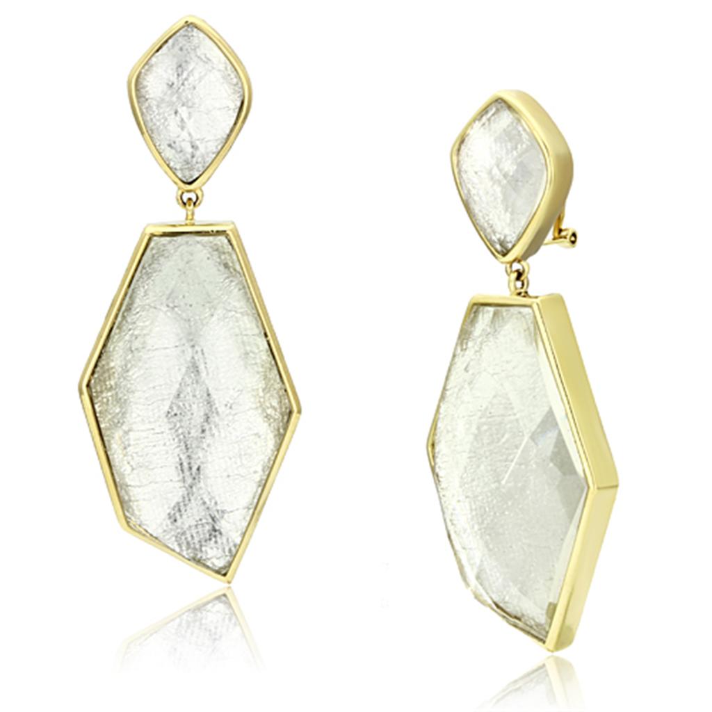 VL075 IP Gold(Ion Plating) Brass Earrings with Synthetic in White - Joyeria Lady