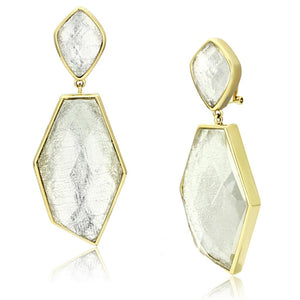 VL075 IP Gold(Ion Plating) Brass Earrings with Synthetic in White - Joyeria Lady