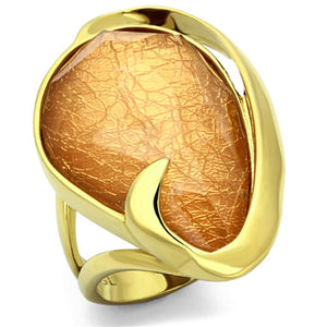 VL098 - IP Gold(Ion Plating) Stainless Steel Ring with Synthetic Synthetic Stone in Orange - Joyeria Lady