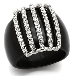 VL099 - High polished (no plating) Stainless Steel Ring with Top Grade Crystal  in Clear - Joyeria Lady