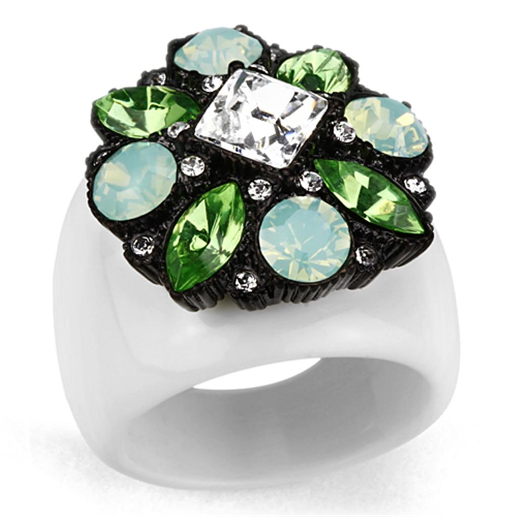 VL105 IP Black(Ion Plating) Brass Ring with Top Grade Crystal in Clear - Joyeria Lady