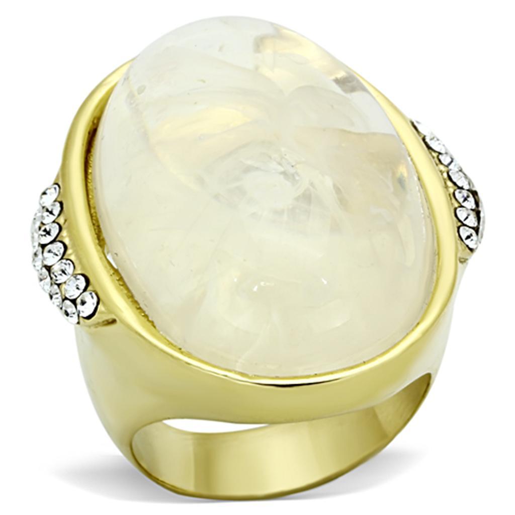 VL108 - IP Gold(Ion Plating) Stainless Steel Ring with Synthetic Synthetic Stone in Clear - Joyeria Lady