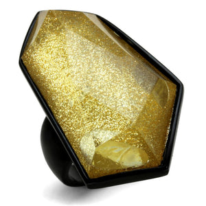 VL117 - IP Black(Ion Plating) Stainless Steel Ring with Synthetic Synthetic Stone in Citrine Yellow - Joyeria Lady