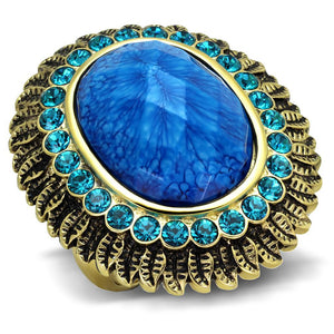 VL121 - IP Gold(Ion Plating) Stainless Steel Ring with Synthetic Synthetic Stone in Sea Blue - Joyeria Lady