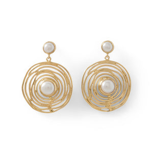 14 Karat Gold Plated Brass Cultured Freshwater Pearl Fashion Earrings - Joyeria Lady