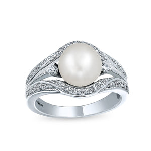 Freshwater White Cultured Pearl Engagement Ring 925 Sterling Silver - Joyeria Lady