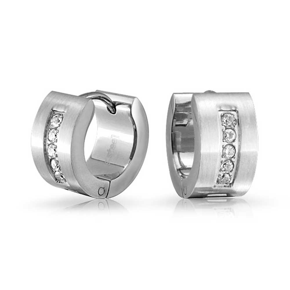 CZ Hoop Kpop Earrings Black, Rose, Gold Plated Stainless Steel - Joyeria Lady