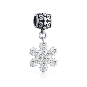 Christmas Snowflake Silver Crystal Charm Bead 925 Sterling Silver - Joyeria Lady