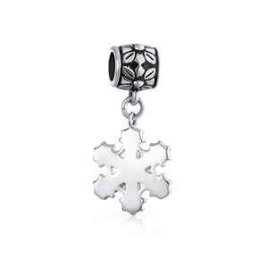 Christmas Snowflake Silver Crystal Charm Bead 925 Sterling Silver