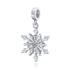 Winter Snowflake Blue CZ Dangle Bead Charm 925 Sterling Silver