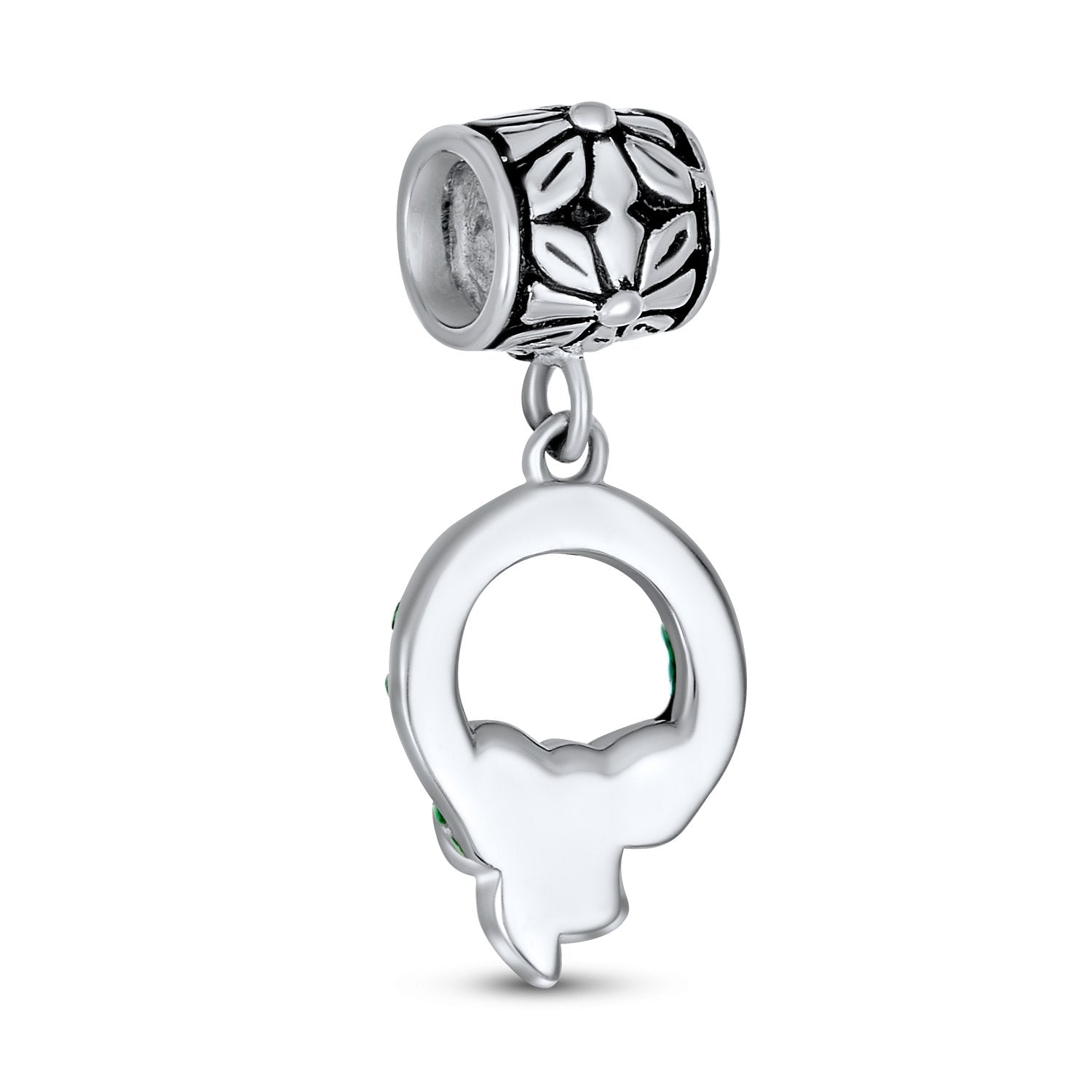 Holiday Christmas Green Wreath Red Bow Dangle Charm Bead 925 Sterling - Joyeria Lady