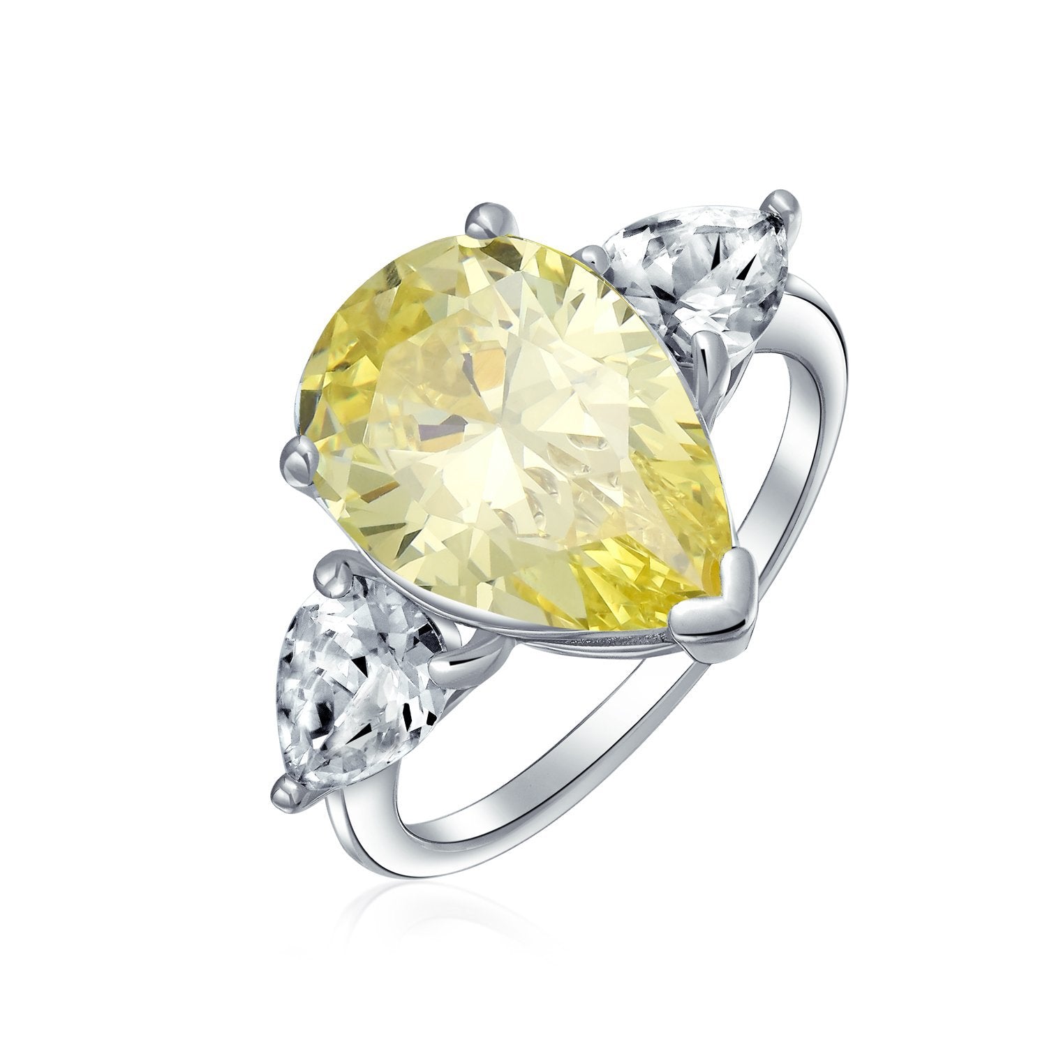 Big AAA 7CT CZ Canary Yellow Pear Teardrop Engagement Ring Sterling - Joyeria Lady