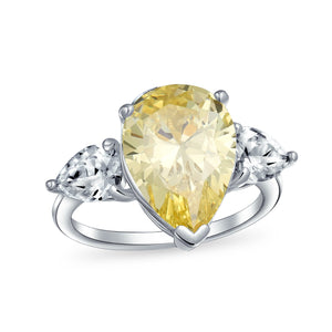 Big AAA 7CT CZ Canary Yellow Pear Teardrop Engagement Ring Sterling