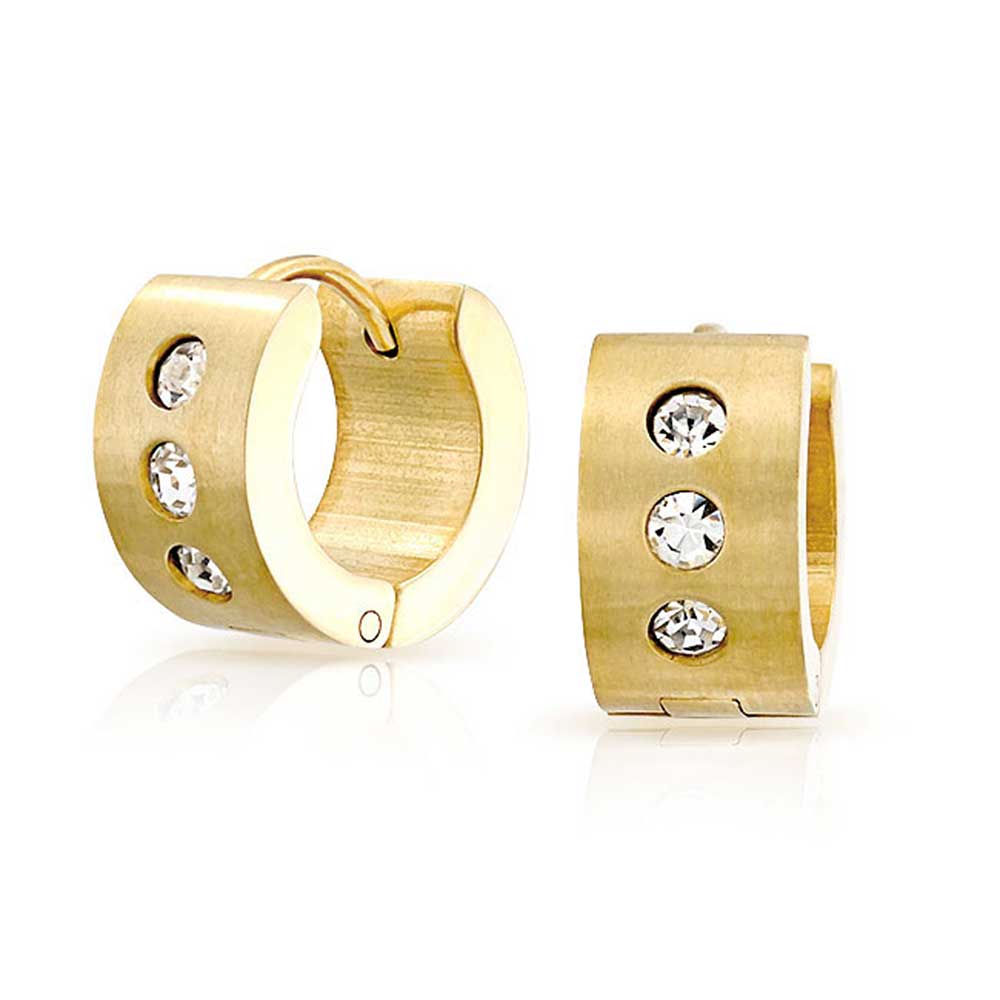 Row Cubic Zirconia Hoop Earrings Gold Plated Stainless Steel - Joyeria Lady