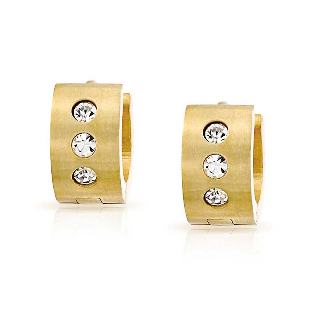 Row Cubic Zirconia Hoop Earrings Gold Plated Stainless Steel - Joyeria Lady