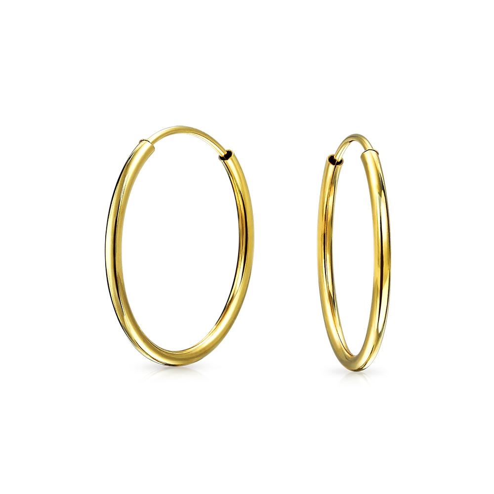 Thin Simple Endless Real 14K Gold Hoop Earrings For Women For Teen - Joyeria Lady
