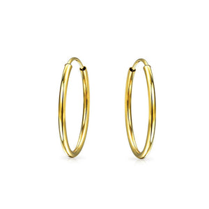 Thin Simple Endless Real 14K Gold Hoop Earrings For Women For Teen