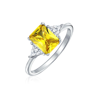 3CT Canary Yellow Princess Cut AAA CZ Engagement Ring Sterling Silver
