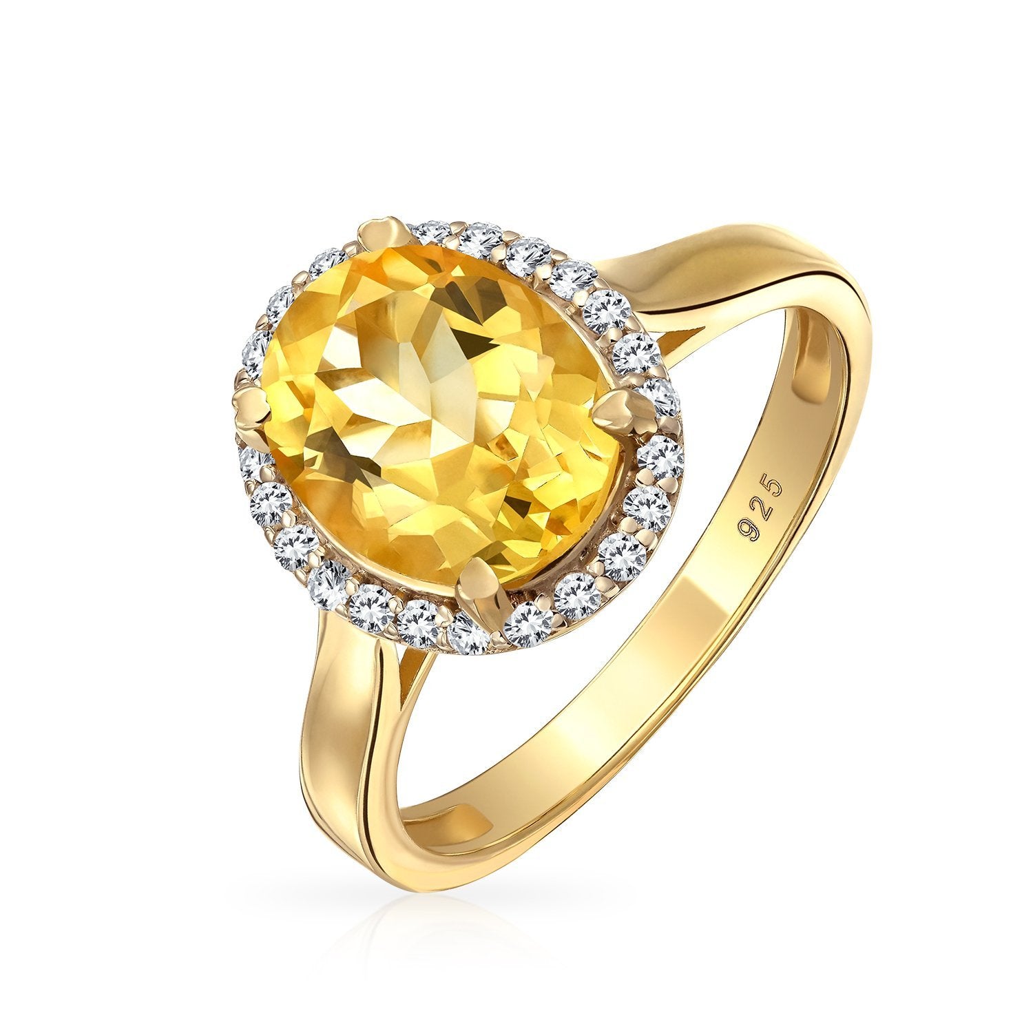 3CT Gemstone Yellow Citrine Zircon Halo Ring Gold Plated Silver - Joyeria Lady