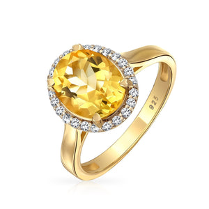 3CT Gemstone Yellow Citrine Zircon Halo Ring Gold Plated Silver