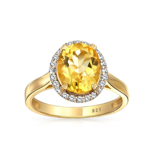 3CT Gemstone Yellow Citrine Zircon Halo Ring Gold Plated Silver